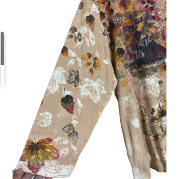WOMEN’s MULTI NATURE PAINTING AUTUMN LANDSCAPE INSPIRED PRINT SHIRT Size-2X - Picture 3 of 6